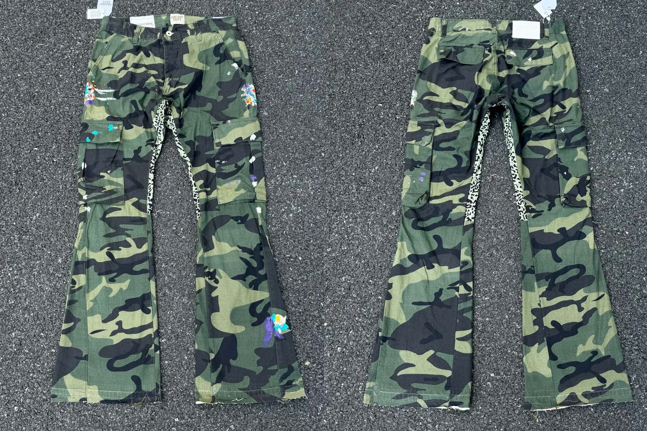 P250💰GA1 top version GALLERY DEPT. Camouflage splicing jeans micro-flared overalls Size: 28 30 32 34 36 (corresponding to S M L XL XXL)